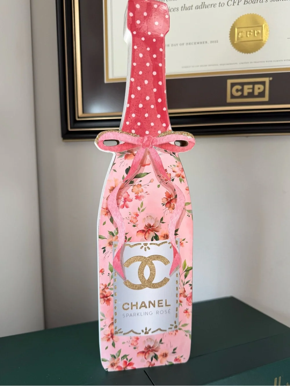 Source Unknown Pink Floral Chanel Sparkling Rosé Decorative Bottle